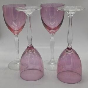 Romantic Pink Iridescent Wine Glass Set Of 4 Vintage Style Cottagecore Barware
